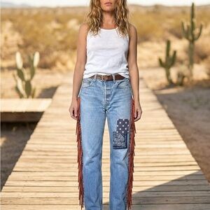 Tricia Fix reworked Levi 501 jeans western with Fringe Detail